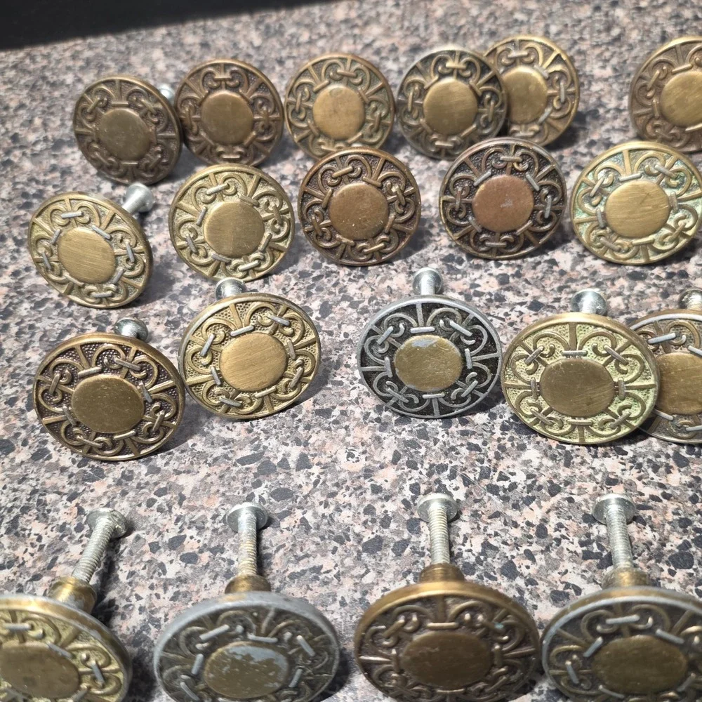 Vintage 1960s Amerock Carriage House Cabinet Knobs Lot Of 29 Mixed Finish 1-3/8